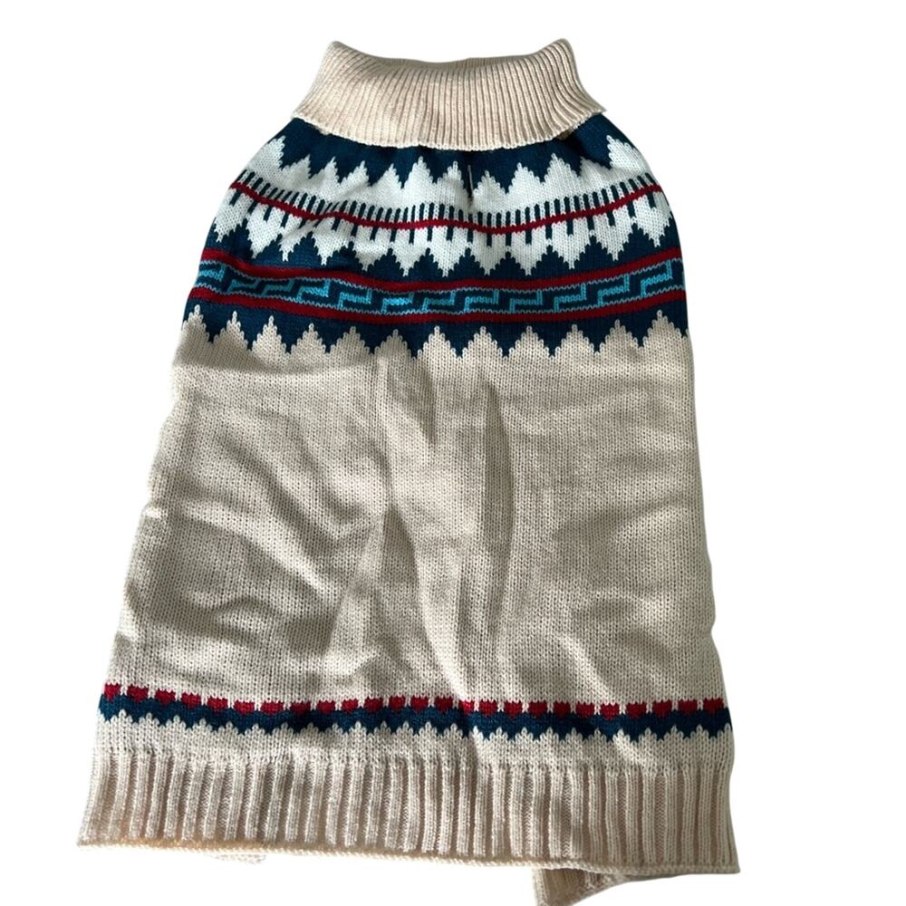For Pets Dog Sweater Size Large Beige Multicolor Print Knit Pullover Warm
